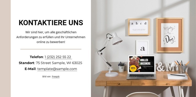 Kontaktieren Sie uns Block mit Telefon und Standort HTML Website Builder