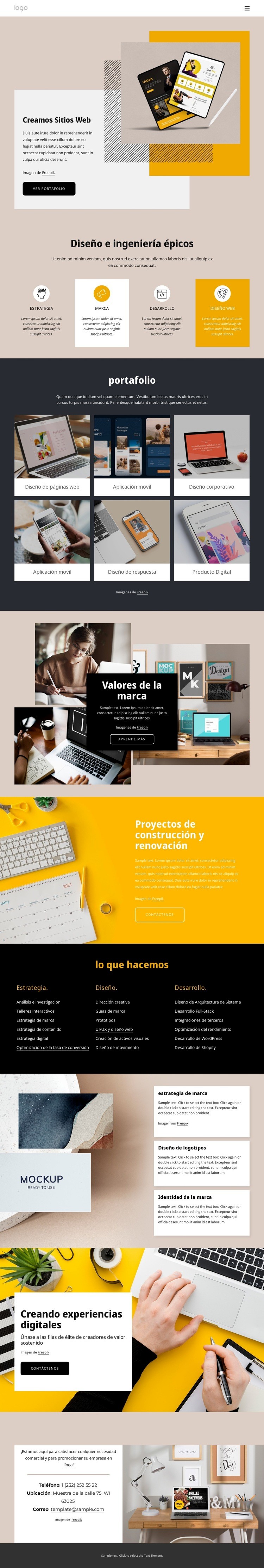 Diseño y diseño web profesional Maqueta de sitio web