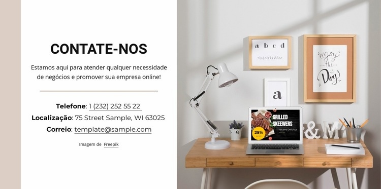 Bloco de contato com telefone e localização Landing Page