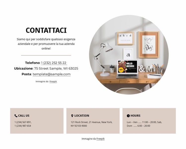 Contattaci progettazione Mockup del sito web