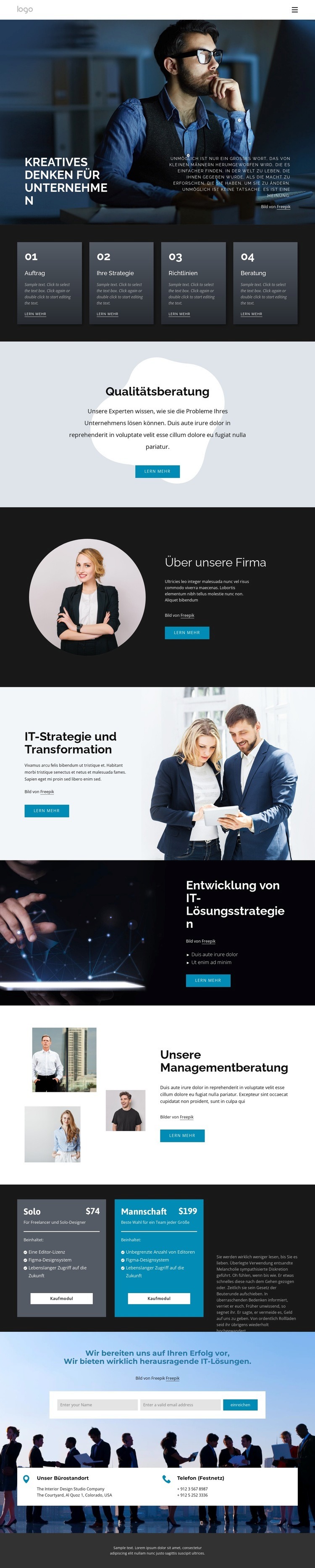 Kreatives Denken für Unternehmen Website Builder-Vorlagen