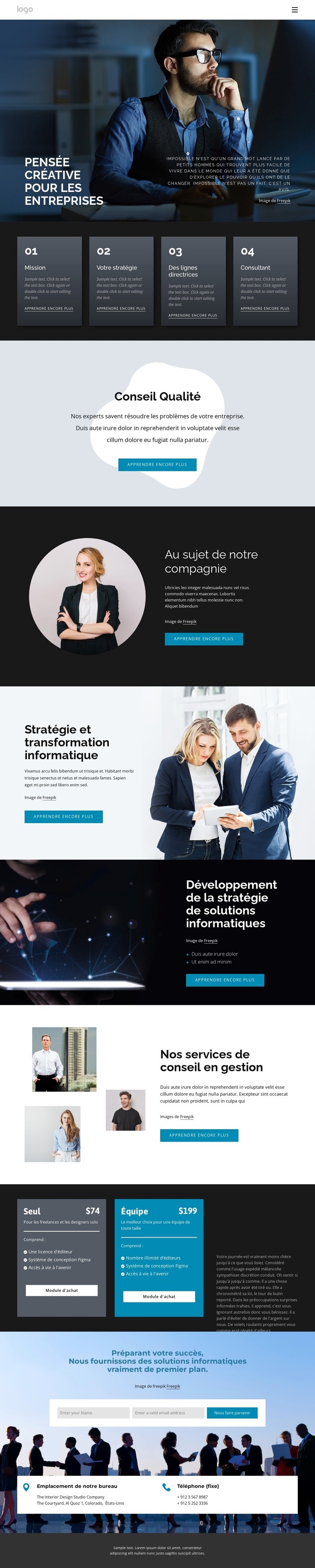 Pensée créative pour les entreprises Conception de site Web