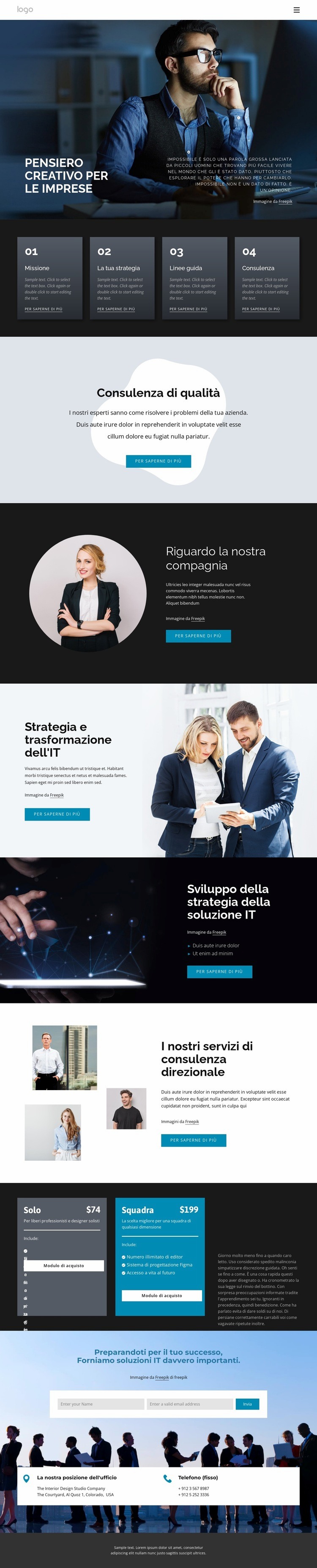 Pensiero creativo per il business Progettazione di siti web