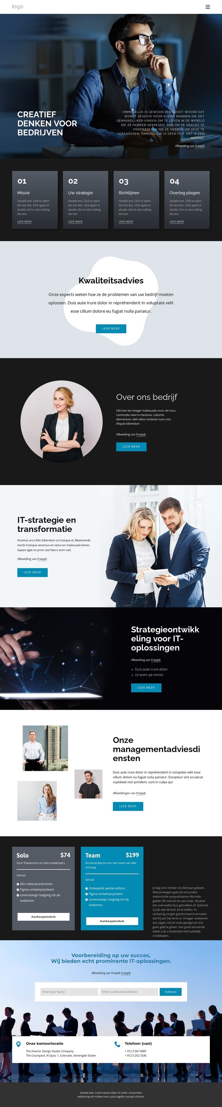 Creatief denken voor het bedrijfsleven Website ontwerp