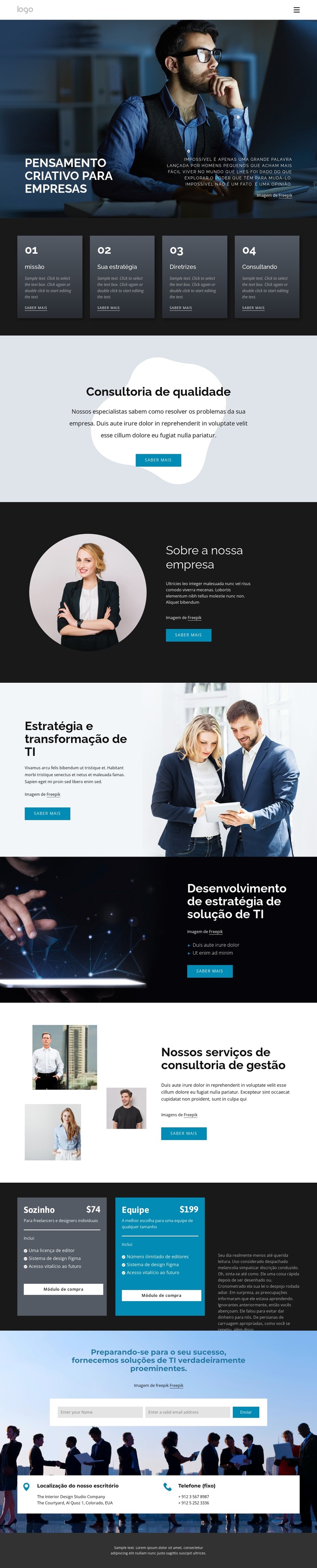 Pensamento criativo para negócios Modelo de site