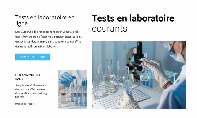 Tests de laboratoire courants Maquette de site Web