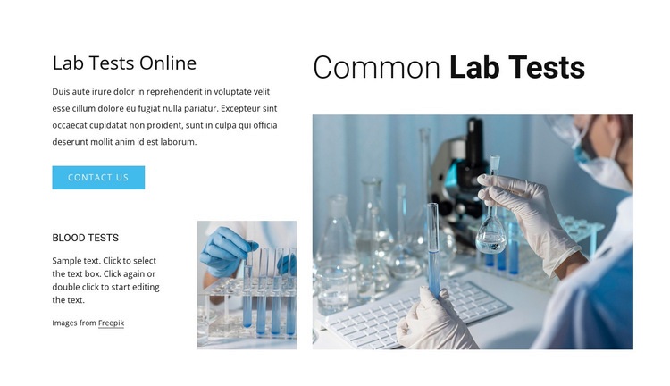 Common lab tests Homepage Design