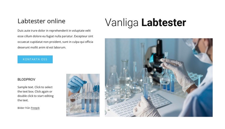 Vanliga laboratorietester Webbplats mall