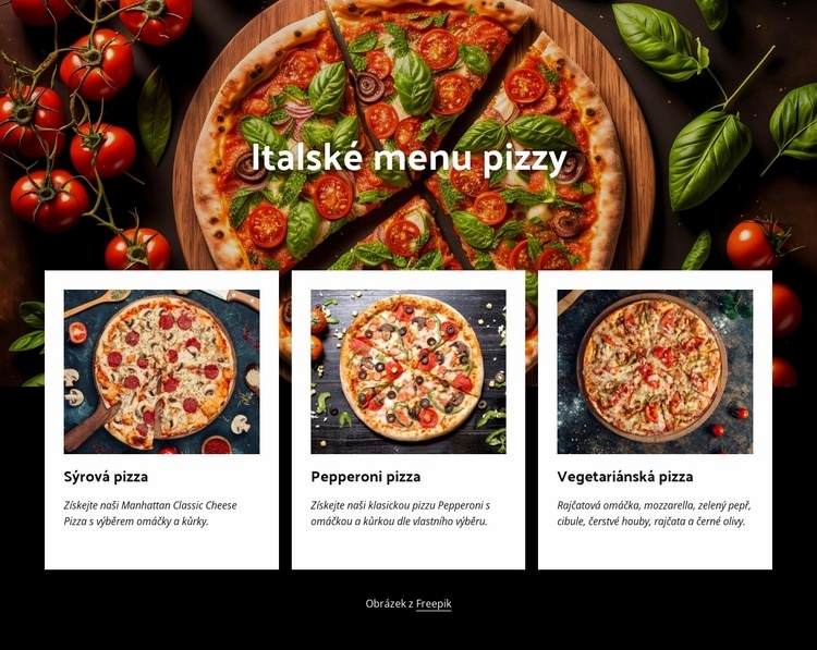 Italské menu pizzy Webový design