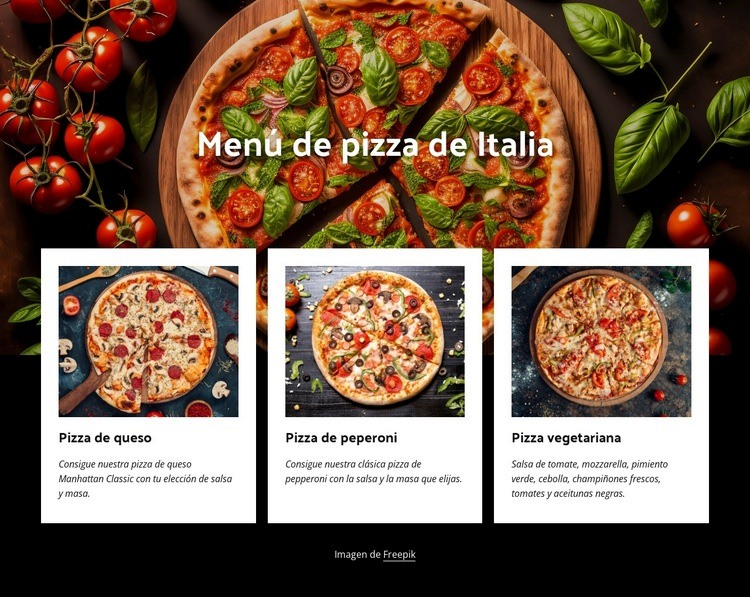 Menú de pizzas de Italia Maqueta de sitio web
