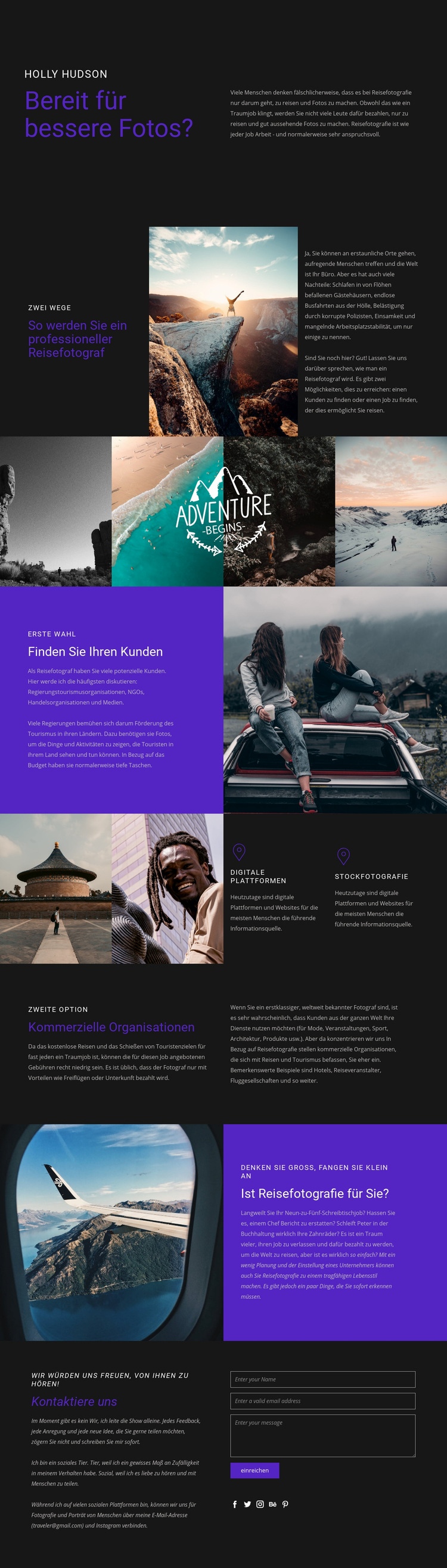 Reisen und Fotografie Website Builder-Vorlagen