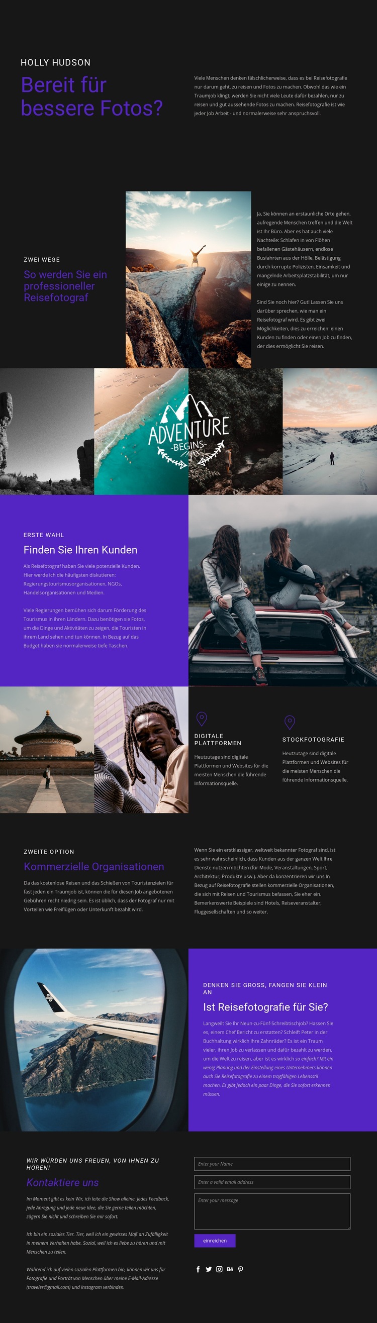 Reisen und Fotografie Landing Page