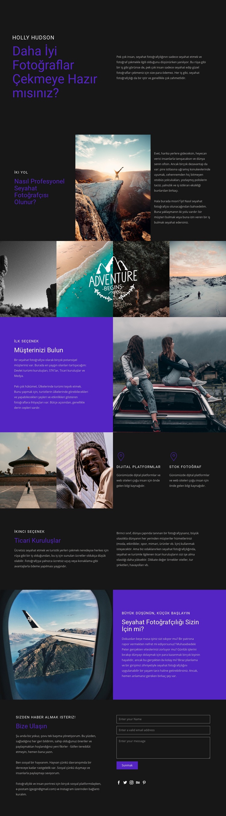 Seyahat ve fotoğrafçılık Web sitesi tasarımı