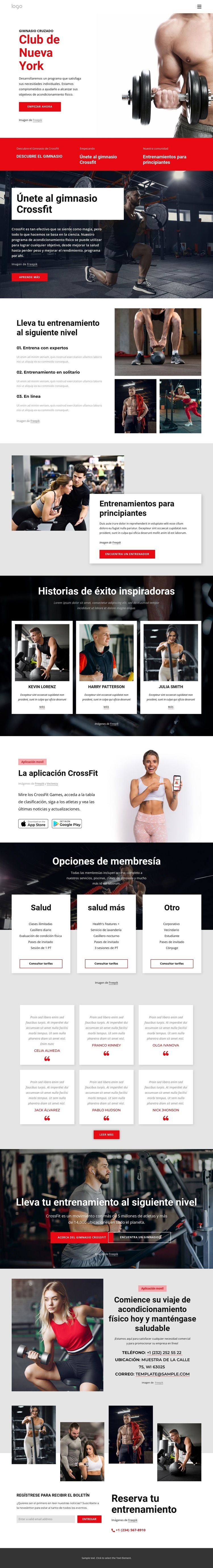 club de fitness cruzado Maqueta de sitio web
