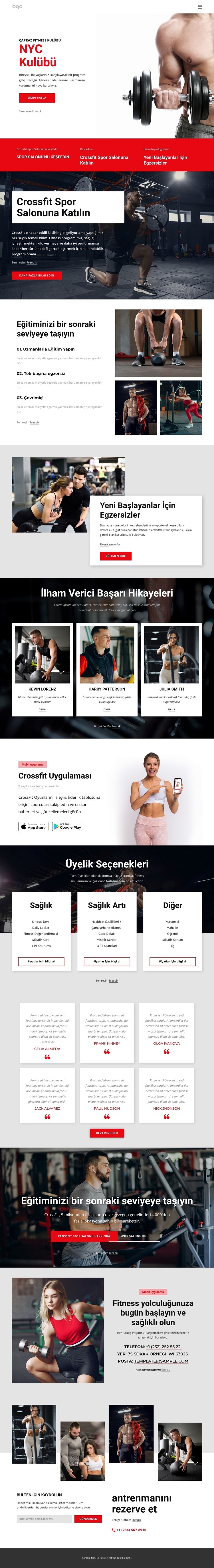 Çapraz fitness kulübü Açılış sayfası