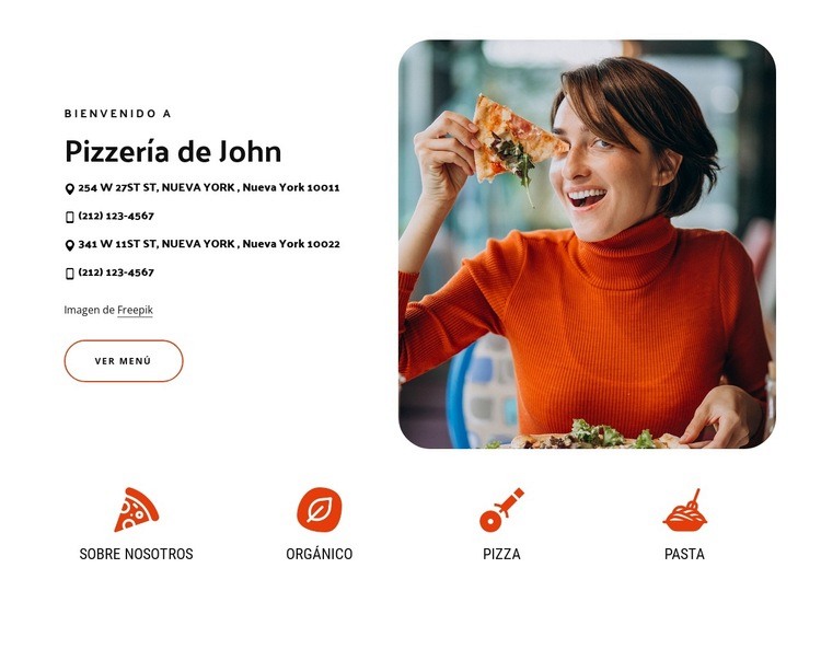 Pide pizza, pasta, sándwiches Maqueta de sitio web