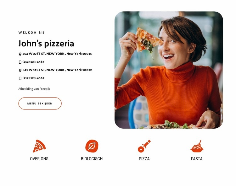 Bestel pizza, pasta, broodjes Website mockup
