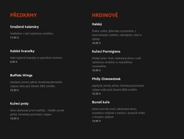 Objevte Klasické I Nové Položky Menu – Šablona Stránky HTML