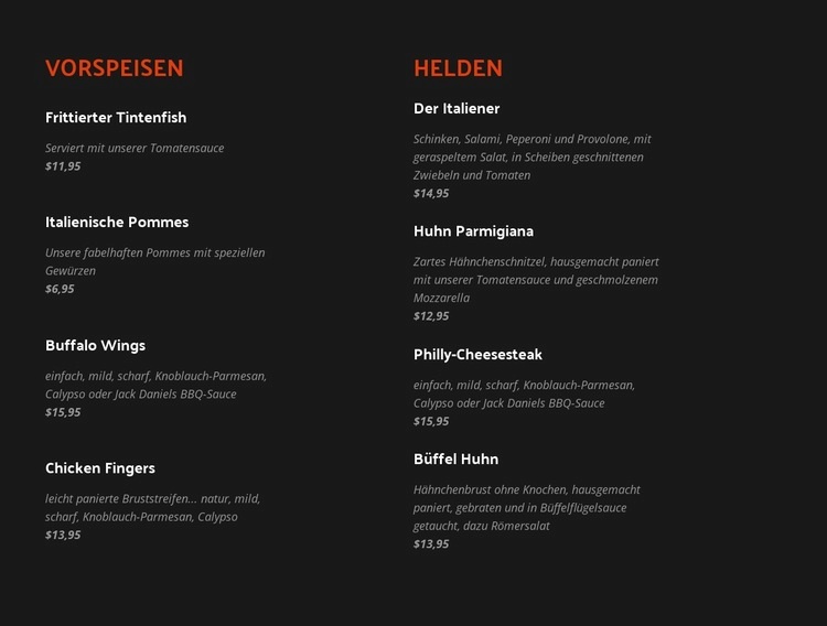 Entdecken Sie klassische und neue Menüpunkte HTML Website Builder