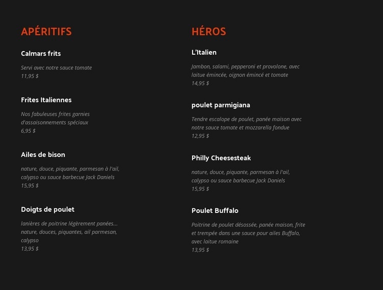 Découvrez les éléments de menu classiques et nouveaux Modèle HTML5