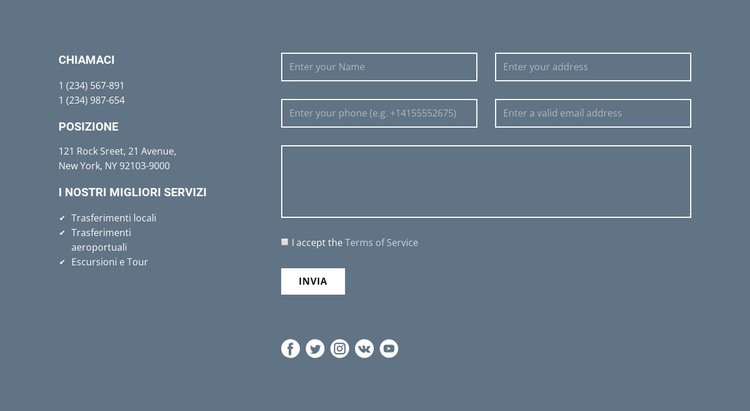 Chiamami o scrivi Modelli di Website Builder