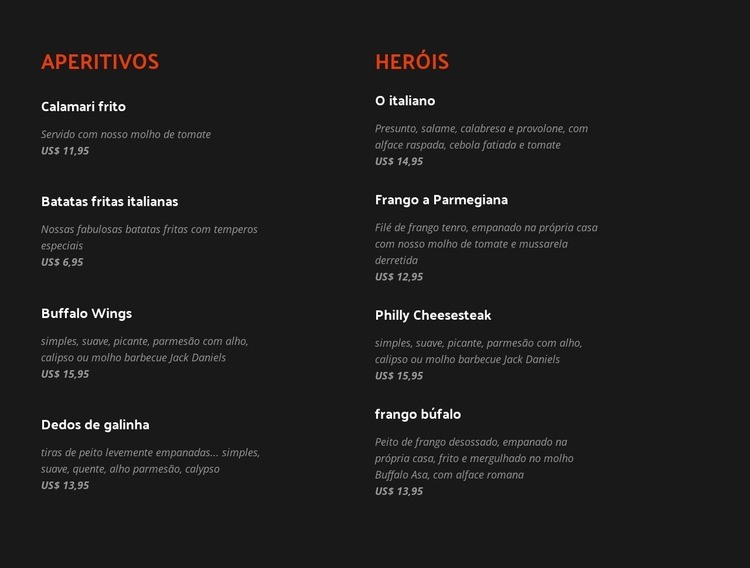 Descubra itens de menu clássicos e novos Modelos de construtor de sites