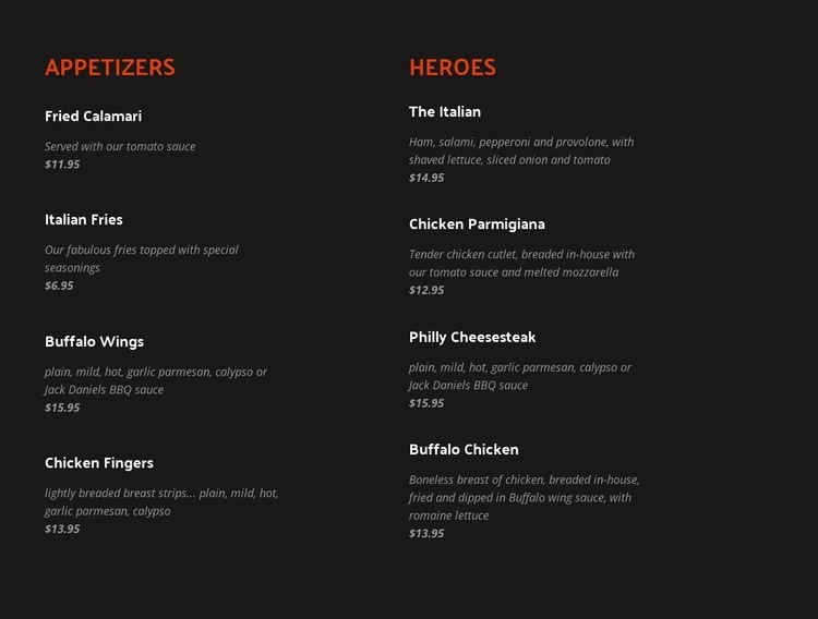Discover classic and new menu items Web Page Design