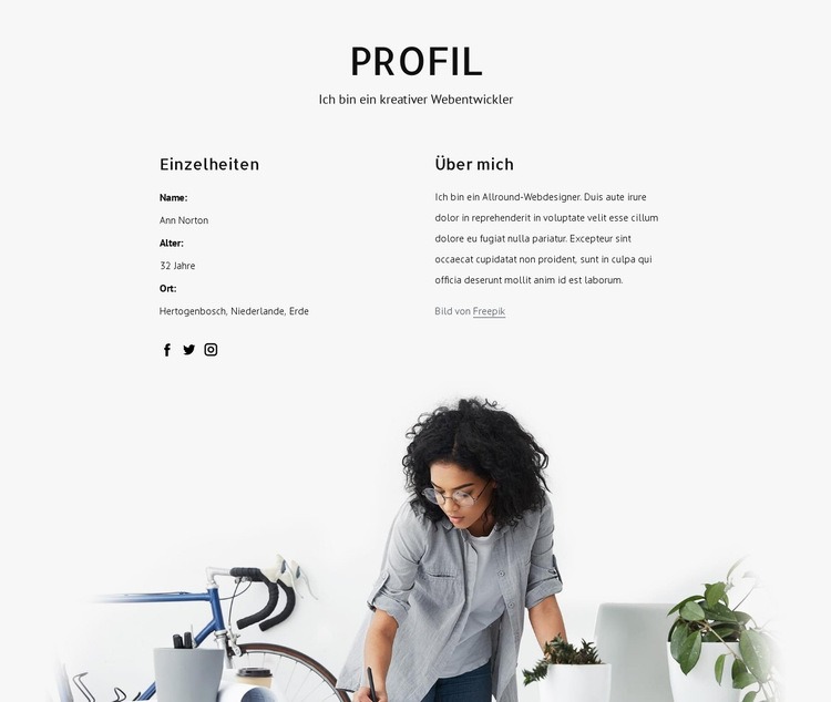 Webdesigner-Profil Eine Seitenvorlage