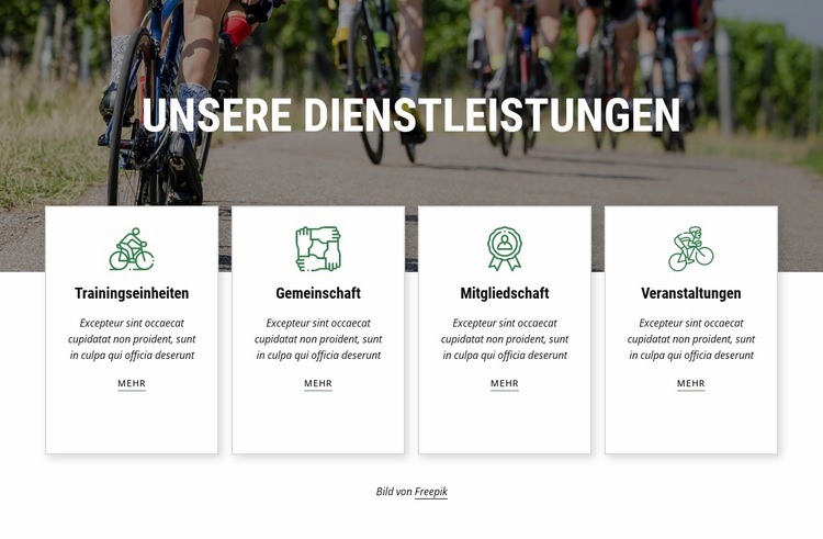 Dienstleistungen des Radsportvereins Eine Seitenvorlage