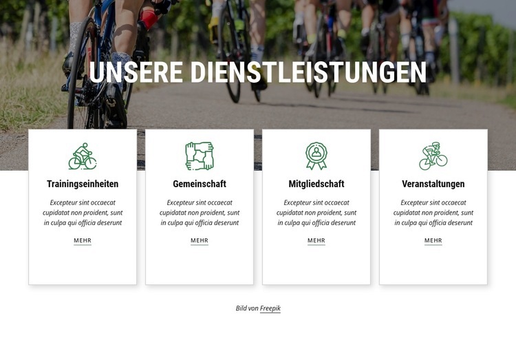 Dienstleistungen des Radsportvereins Landing Page