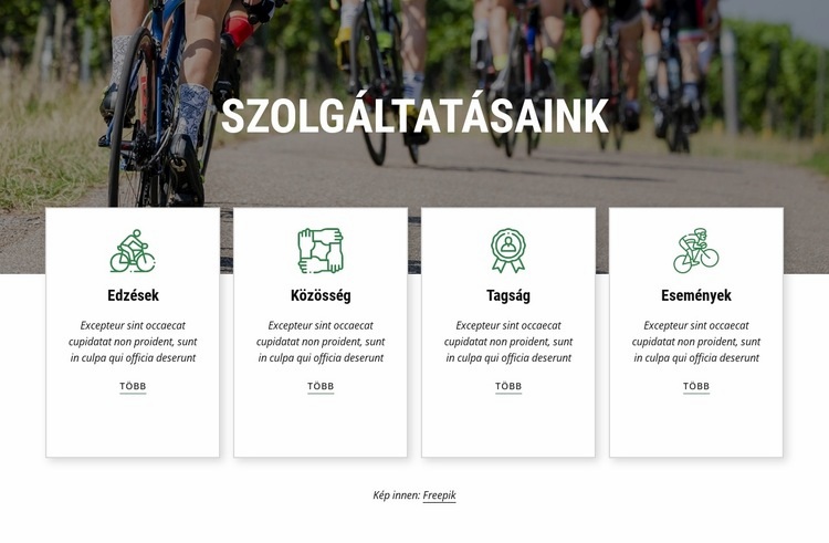 Kerékpáros klub szolgáltatásai Weboldal sablon