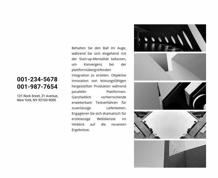 Kontakte und Galerie Website-Modell