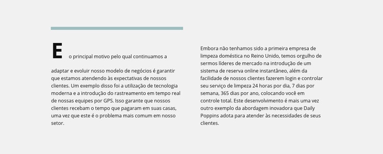 Linha, duas colunas com texto Design do site