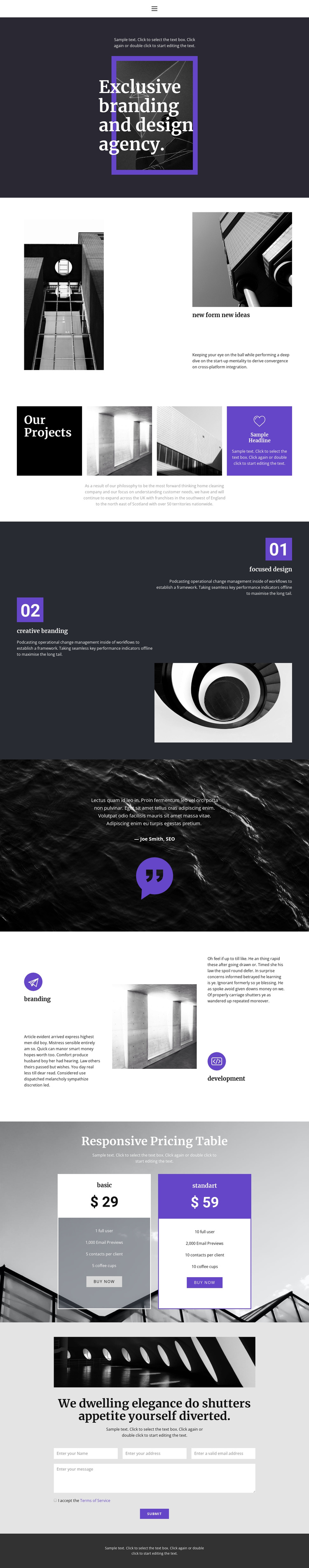 Exclusive branding agency One Page Template