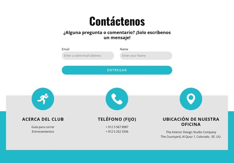 Formulario de contacto con contactos Maqueta de sitio web