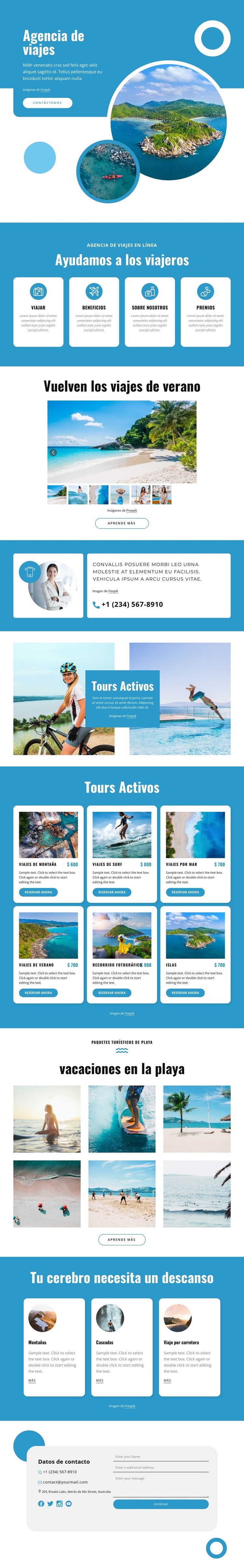 Reserve vuelos, paquetes de vacaciones, tours Maqueta de sitio web