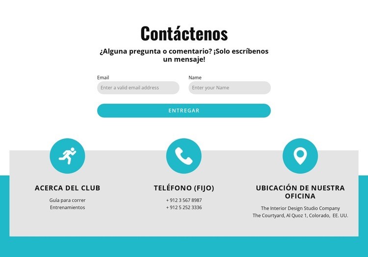 Formulario de contacto con contactos Página de destino