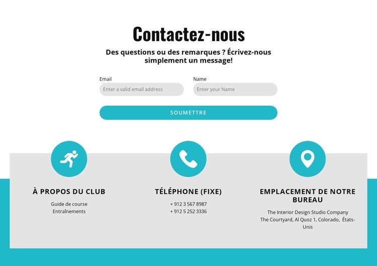 Formulaire de contact avec contacts Maquette de site Web