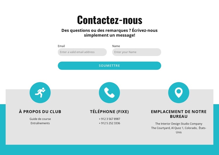Formulaire de contact avec contacts Modèle de site Web