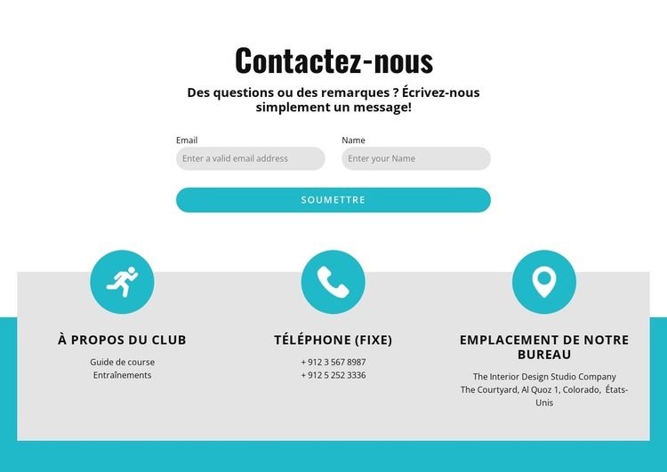 Formulaire de contact avec contacts Page de destination