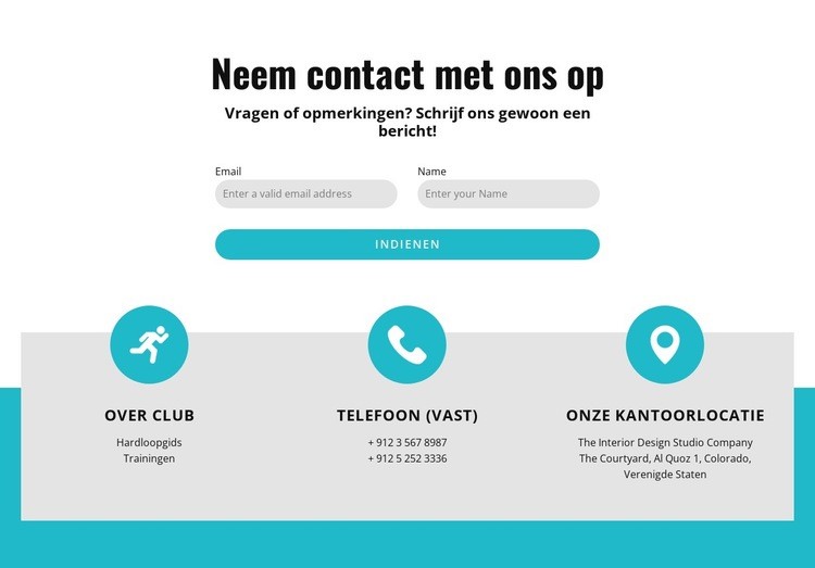 Contactformulier met contacten Bestemmingspagina