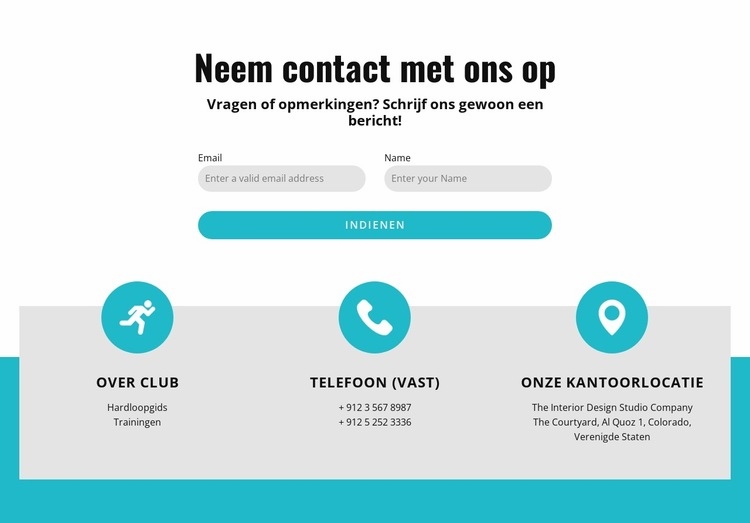 Contactformulier met contacten Sjabloon voor één pagina