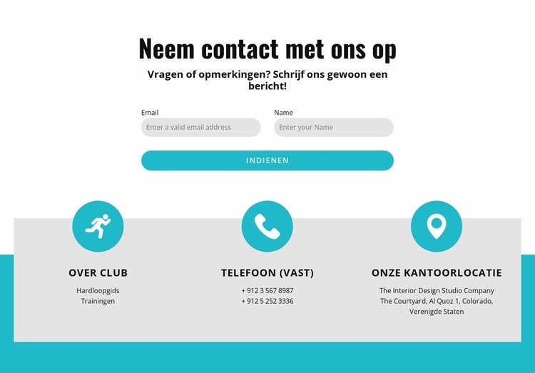 Contactformulier met contacten Website mockup