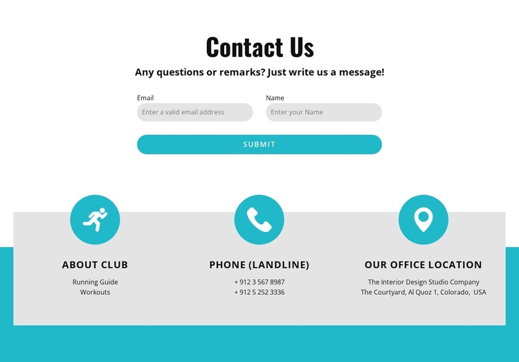 Contact form with contacts One Page Template