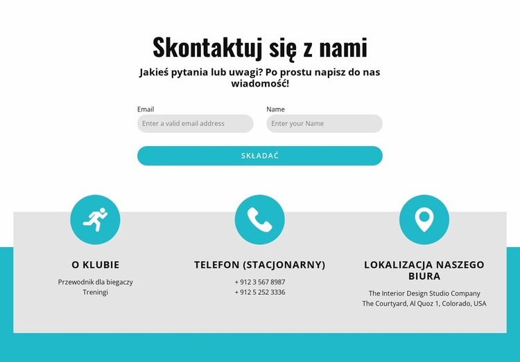 Formularz kontaktowy z kontaktami Projekt strony internetowej