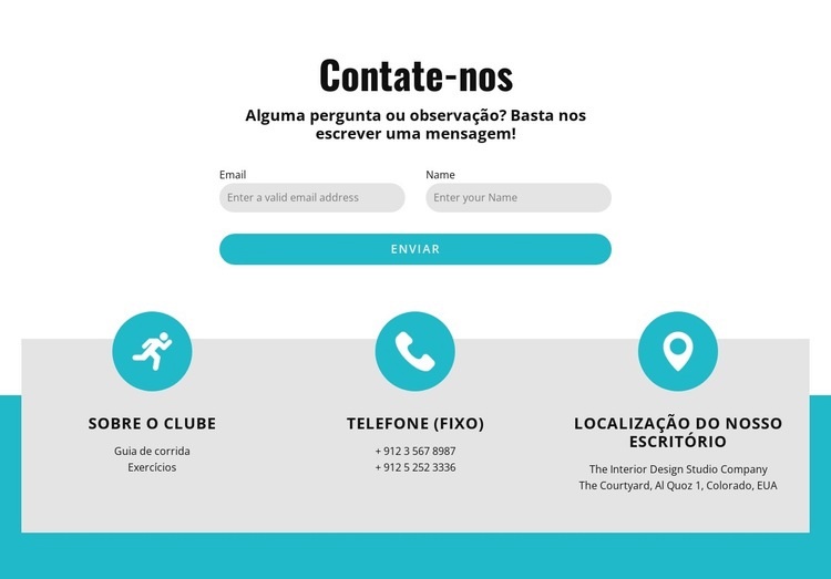 Formulário de contato com contatos Design do site