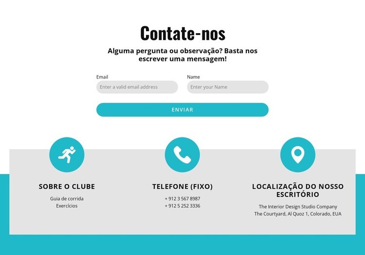 Formulário de contato com contatos Modelo de uma página