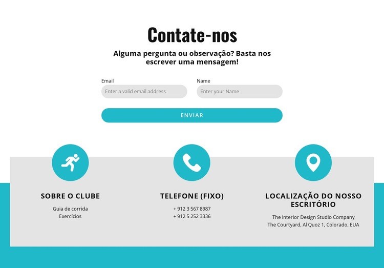 Formulário de contato com contatos Landing Page