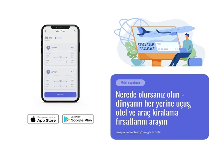 Otellerde, uçuşlarda özel fırsatlar Web Sitesi Şablonu