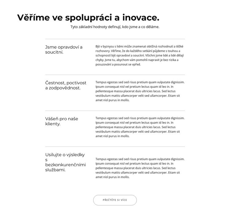 Nadpisy a texty v opakovači mřížky Šablona CSS